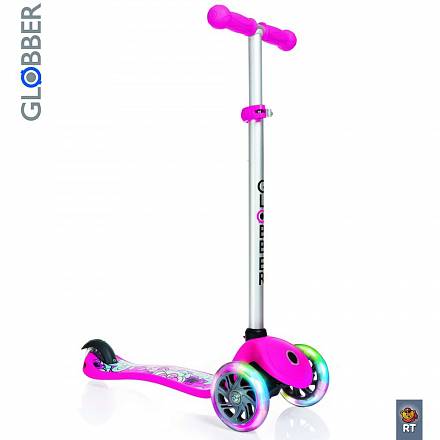 Самокат Globber Primo Fantasy 424-007 с 3 светящимися колесами Flowers Neon pink 